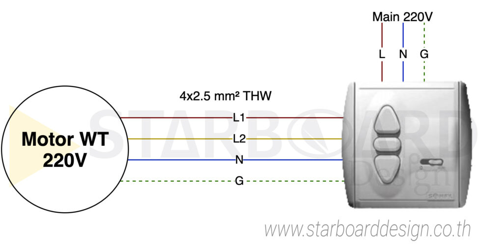 แผนผังการต่อสายไฟมอเตอร์ WT AC 220V กับสวิตช์ควบคุม