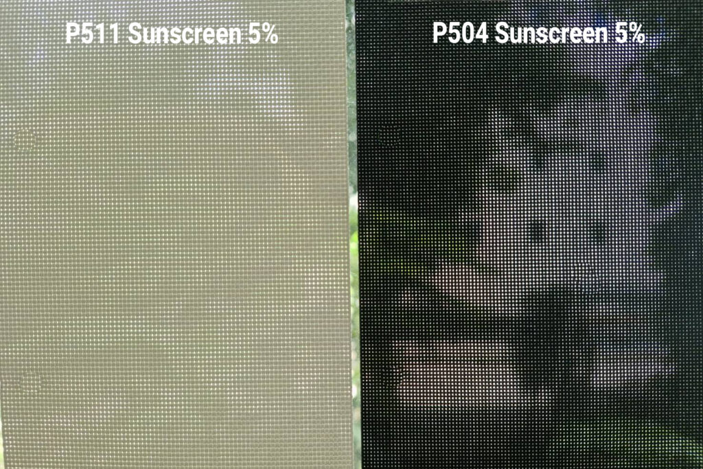 ภาพเปรียบเทียบผ้าสีอ่อนและสีเข้มของผ้า sunscreen ที่ความโปร่งแสง 5% เท่ากัน