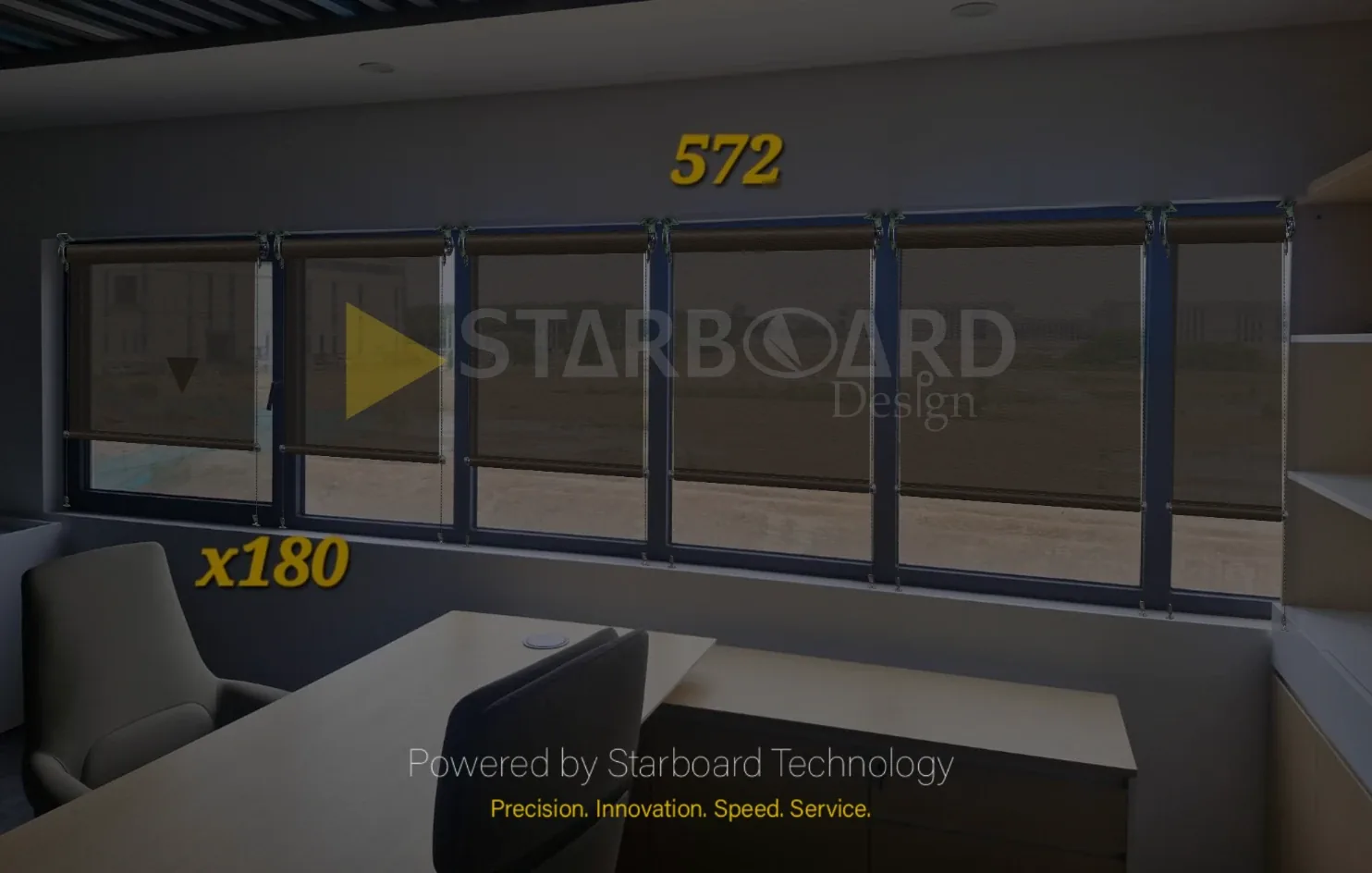 Roller blinds visualized on the real site photo with Starboard Technology